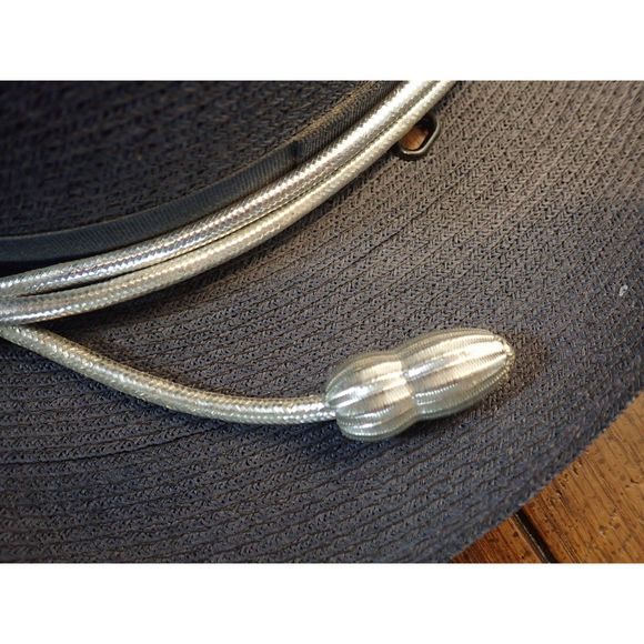 Lawman Hat Genuine Milan 7 1/4 Silver Tassel Campaign Sheriff Blue Navy Straw - Picture 3 of 10